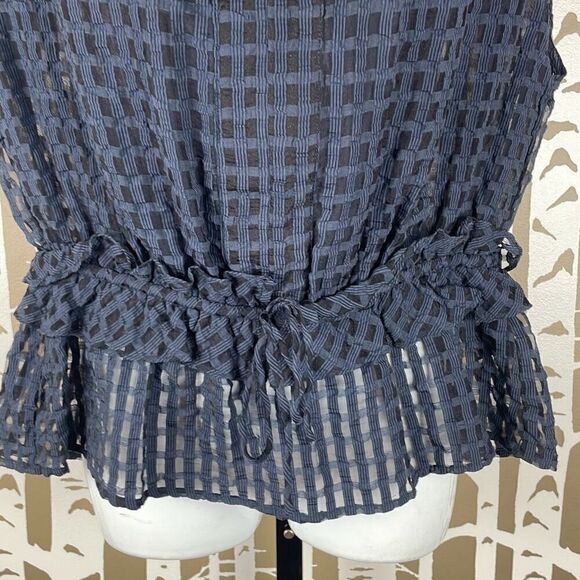 Current Air Semi-Sheer Plaid Peplum Top L - Picture 9 of 9